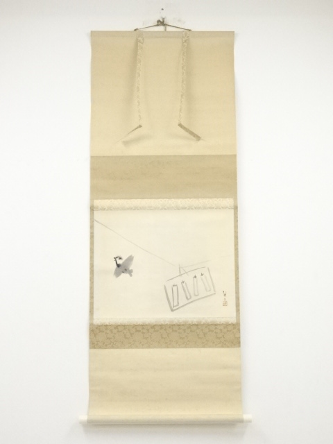 JAPANESE HANGING SCROLL / HAND PAINTED / SPARROW